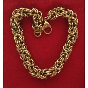 Yellow gold plated thick rope chain bracelet unisex gift with red gift pouch NEW